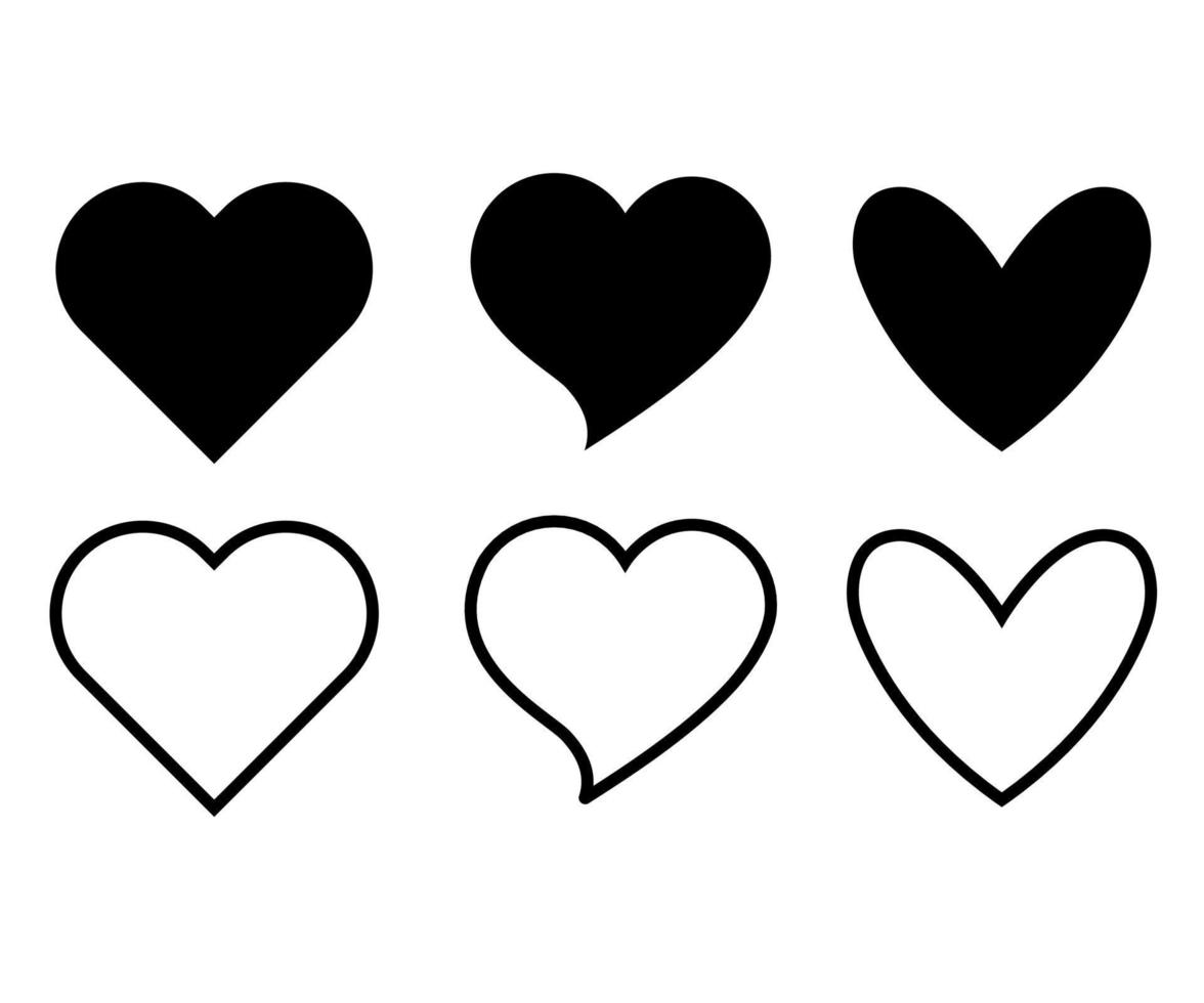doodle coeur d'amour ensemble coeur noir sur fond blanc ensemble d'icônes isolées vecteur