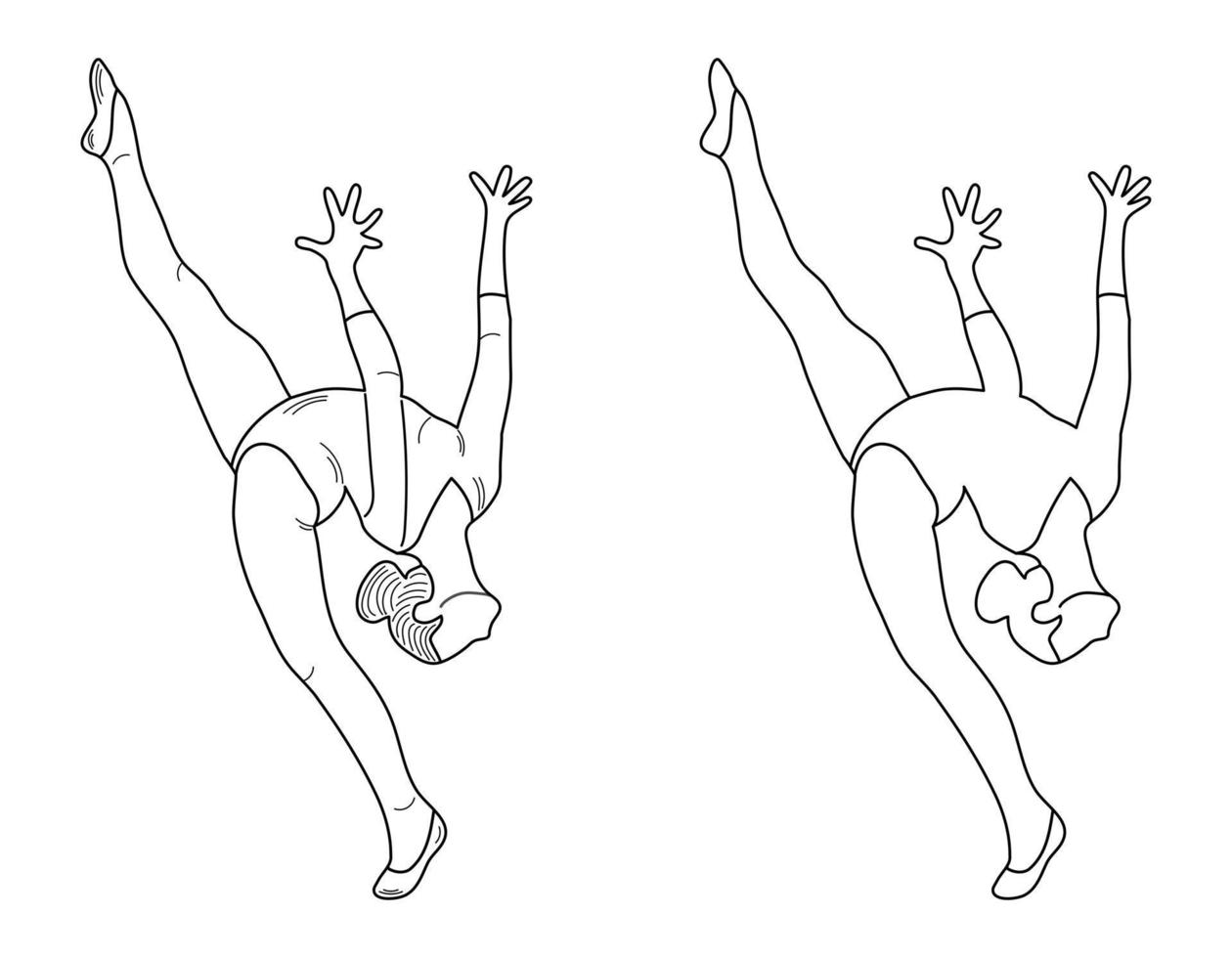 contour figure d'un gymnaste dans une pose sportive. croquis de silhouette de fille de gym. gymnastique. vecteur