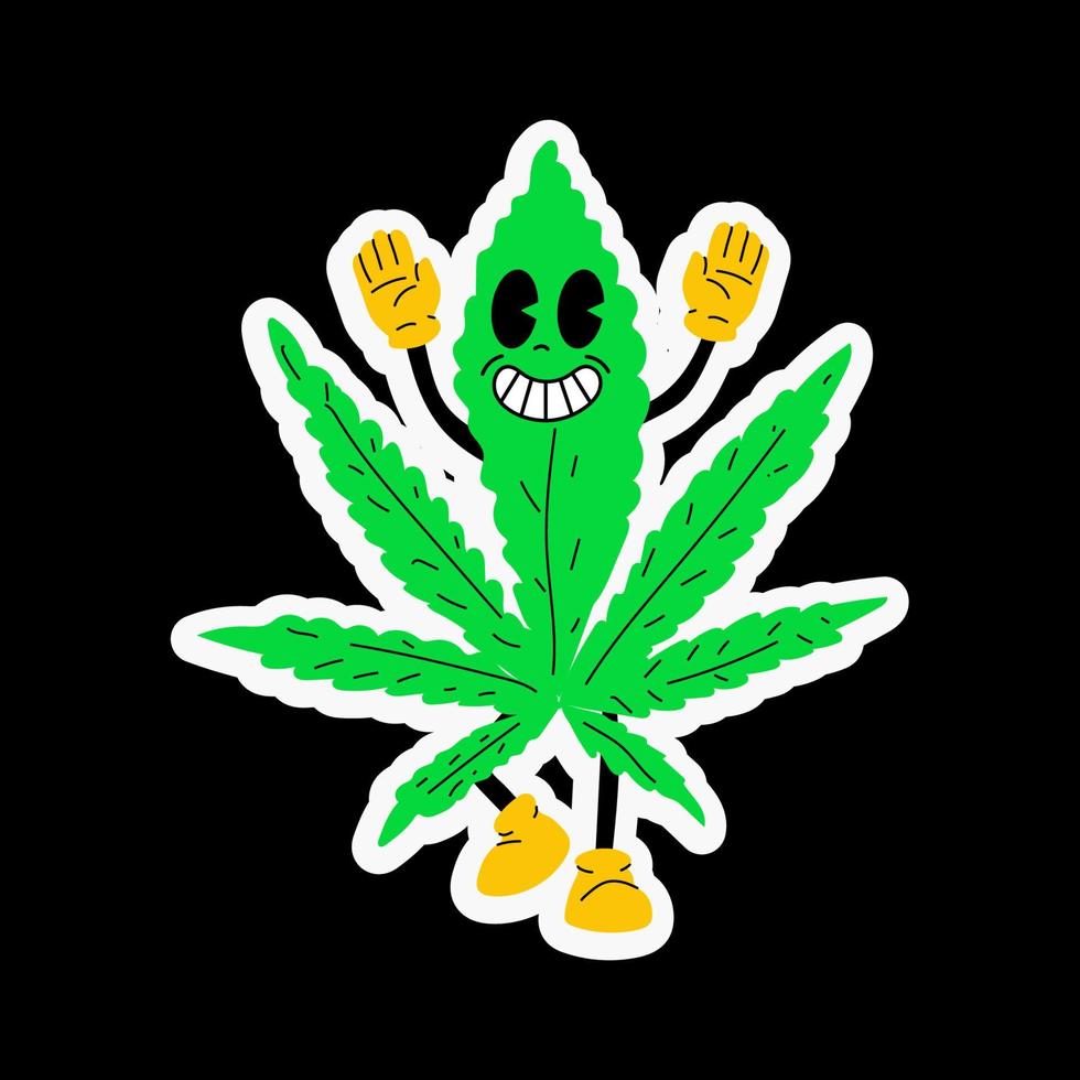 feuille de chanvre. jolie feuille de marijuana drôle de mauvaise herbe. personnage de mascotte de dessin animé. cannabis médical, mauvaise herbe, concept de personnage de marijuana vecteur