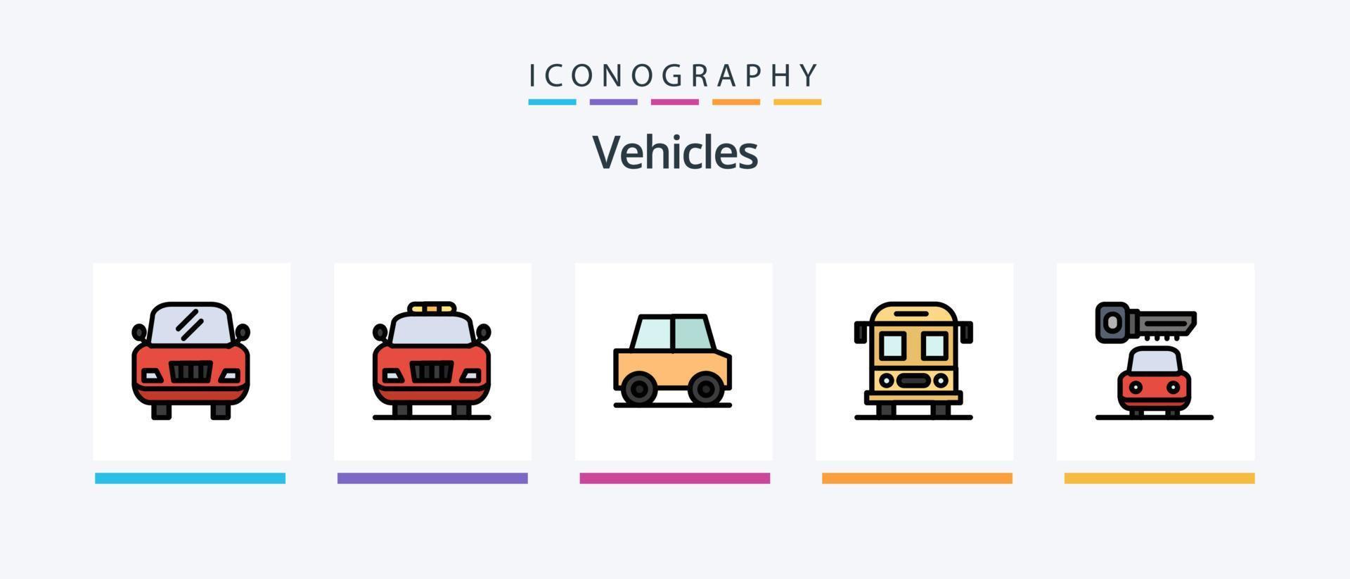 ligne de véhicules remplie de 5 packs d'icônes comprenant. l'école. auto. bus. soulever. conception d'icônes créatives vecteur