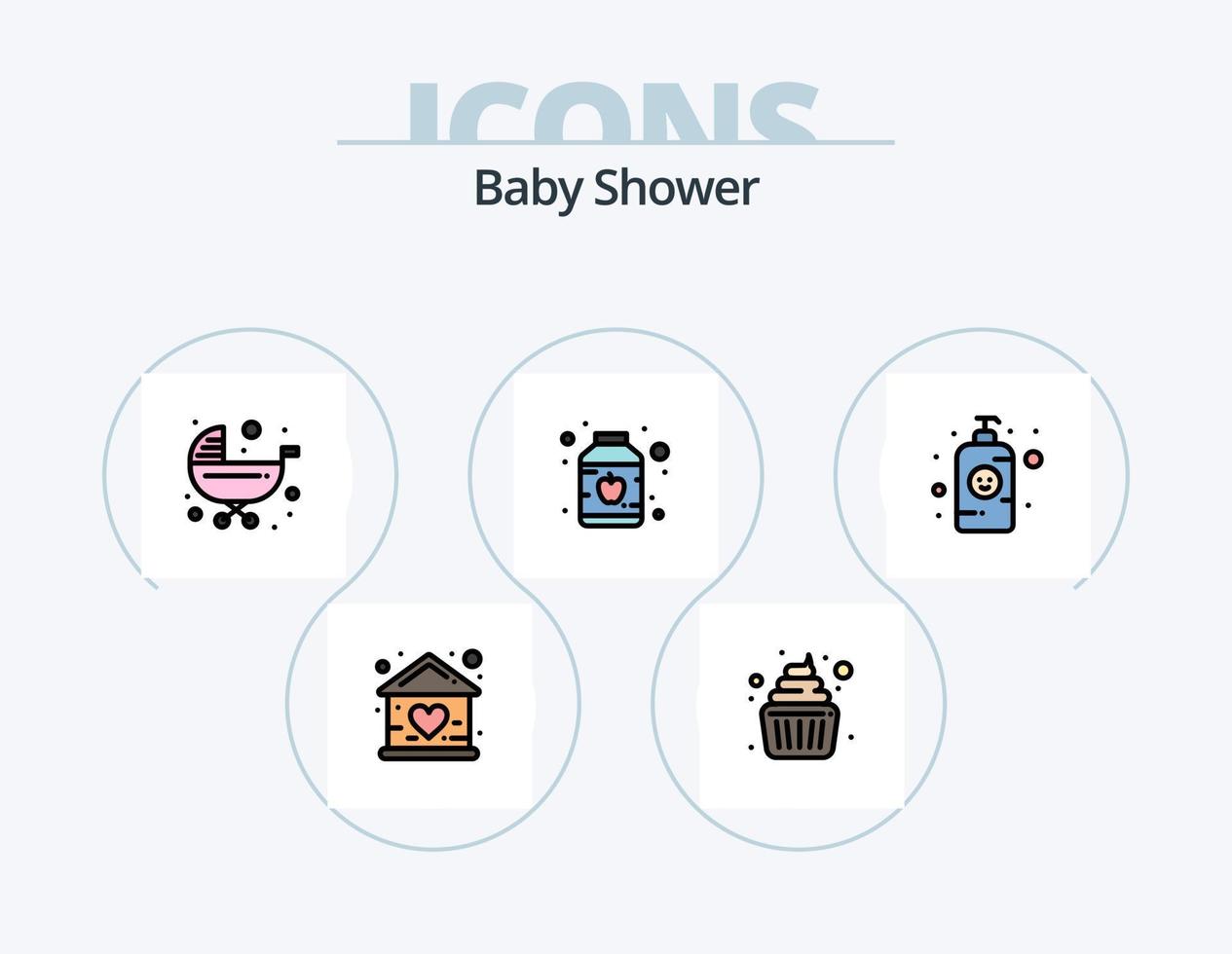 pack d'icônes remplies de ligne de douche de bébé 5 conception d'icônes. de bébé. maternité. bébé. gynécologie. bouteille de lotion vecteur