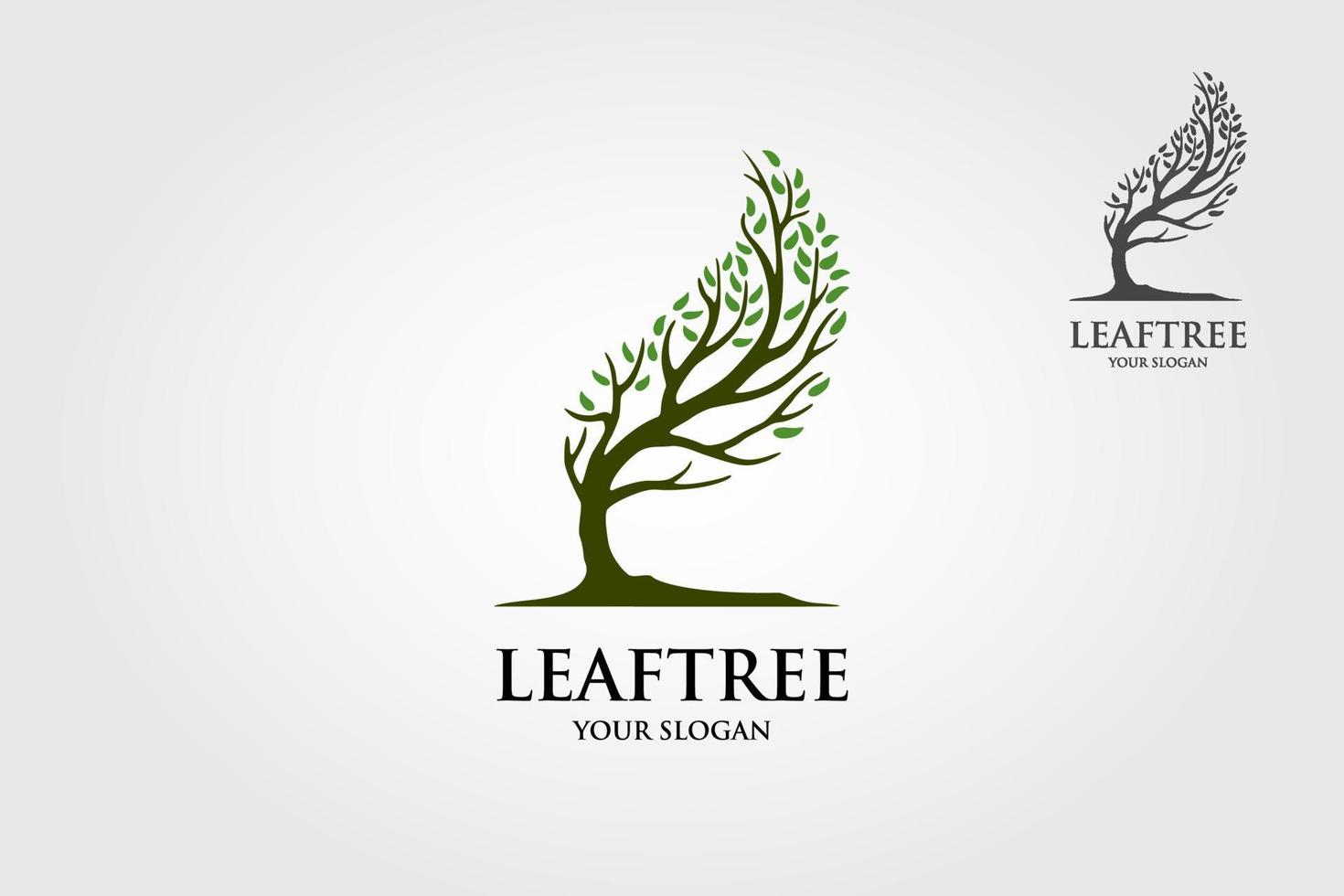 le modèle de logo vectoriel d'arbre à feuilles est un logo de dessin animé illustratif pour les entreprises liées à la protection de l'environnement. ce logo est féminin, moderne, doux et simple.