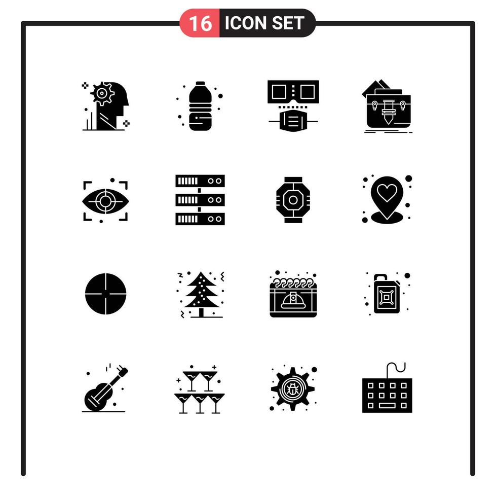 ensemble de 16 symboles d'icônes d'interface utilisateur modernes signes pour le dossier des yeux boisson fichier portefeuille éléments de conception vectoriels modifiables vecteur