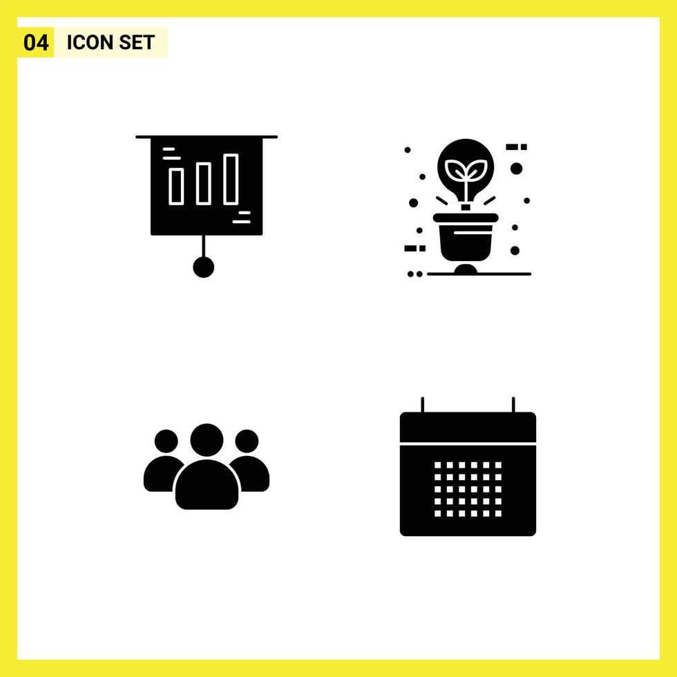 ensemble de 4 glyphes solides vectoriels sur la grille pour les amis d'affaires vente utilisateurs d'ampoules écologiques éléments de conception vectoriels modifiables vecteur