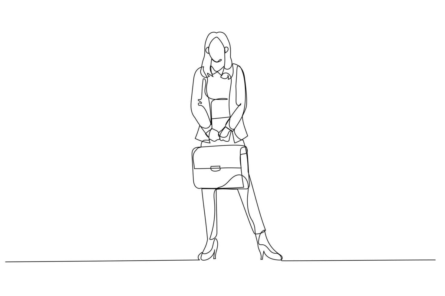 illustration d'une femme d'affaires tenant un sac diplomate porter des spécifications chemise blazer à carreaux pantalon talons hauts. style d'art en ligne unique vecteur