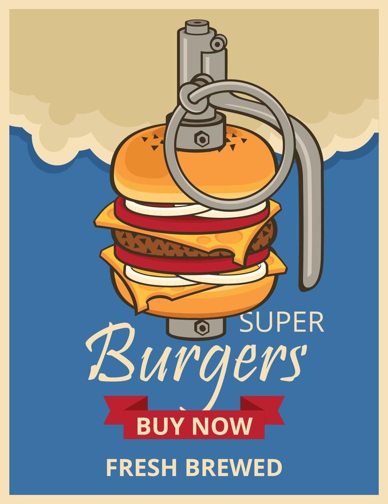 restauration rapide avec illustration vectorielle de conception d'affiche de hamburger. acheter maintenant concept. vecteur