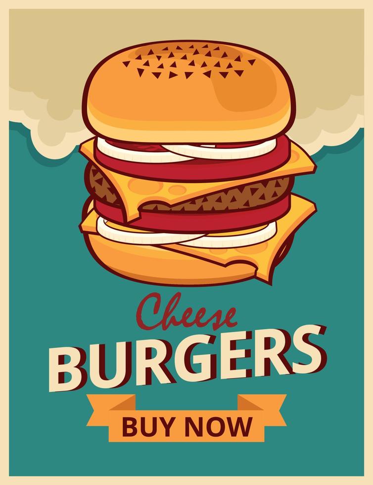 conception d'affiche de burger au fromage. illustration vectorielle de conception de bannière de magasin de restauration rapide. vecteur
