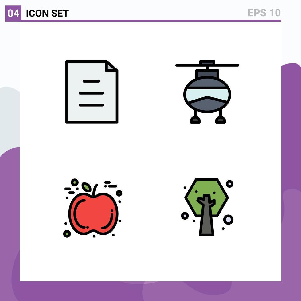 ensemble de 4 symboles d'icônes d'interface utilisateur modernes signes pour document thanksgiving hélicoptère véhicules écologie éléments de conception vectoriels modifiables vecteur