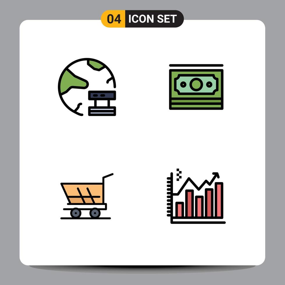 4 icônes créatives signes et symboles modernes du réseau de panier de nuage achats en dollars éléments de conception vectoriels modifiables vecteur