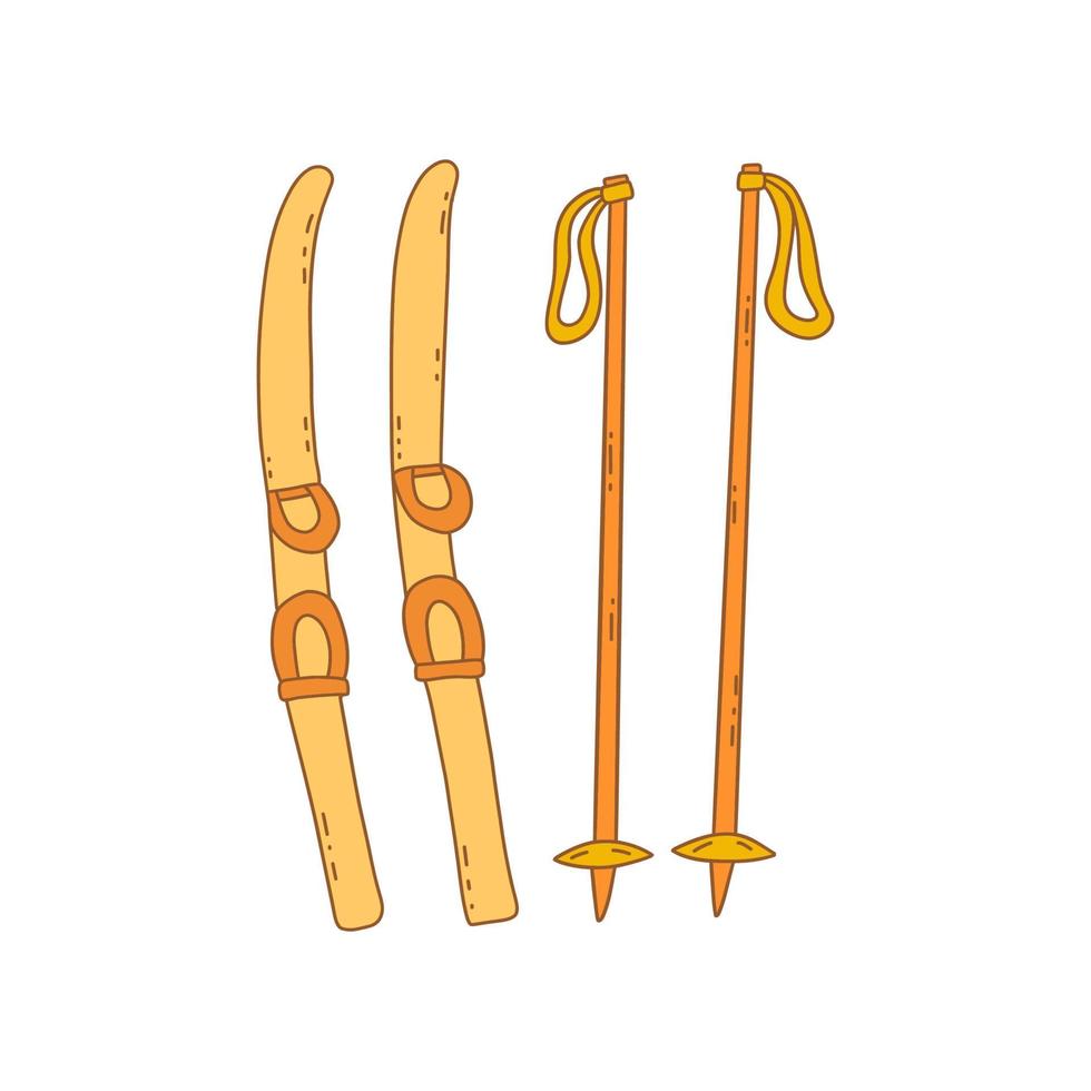 paire de skis avec bâtons. vecteur de contour coloré