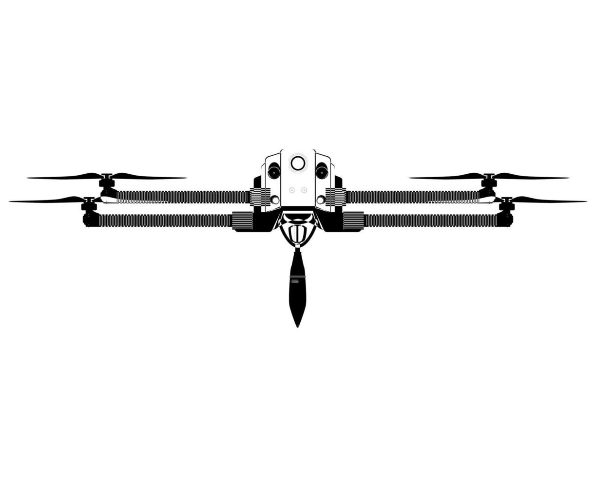 drone militaire avec bombe dans le style de contour. frappes de missiles. fusée à air, illustration vectorielle colorée isolée sur fond blanc. vecteur