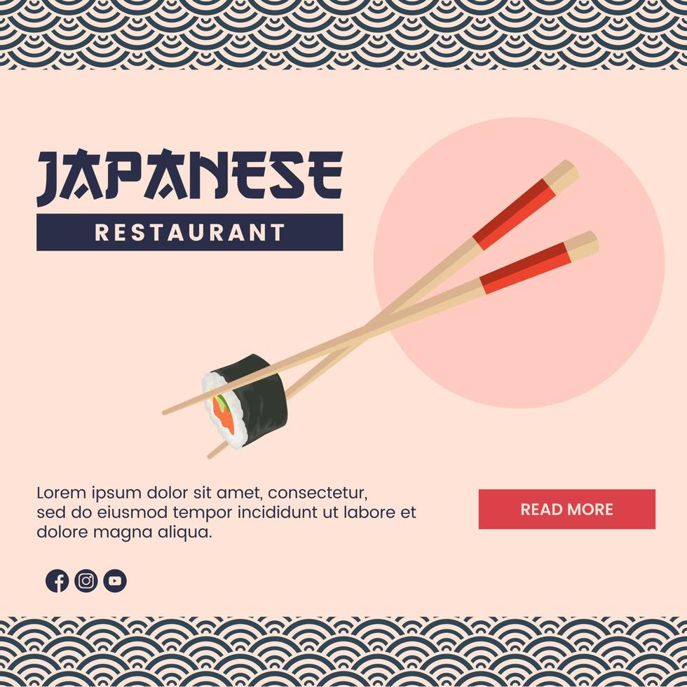 conception d'illustration de cuisine asiatique de nourriture japonaise pour le modèle de médias sociaux de présentation vecteur