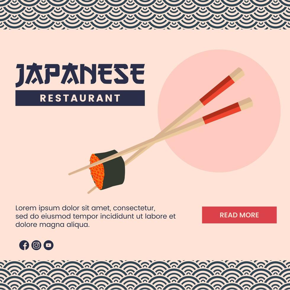 conception d'illustration de cuisine asiatique de nourriture japonaise pour le modèle de médias sociaux de présentation vecteur