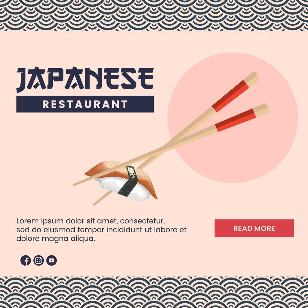 conception d'illustration de cuisine asiatique de nourriture japonaise pour le modèle de médias sociaux de présentation vecteur