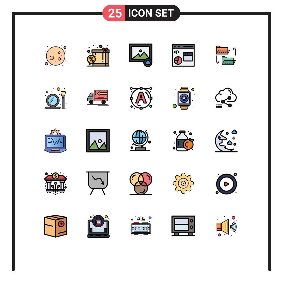 interface mobile ligne remplie couleur plate ensemble de 25 pictogrammes de programmation d'image de dossier de fichiers développer des éléments de conception vectoriels modifiables vecteur