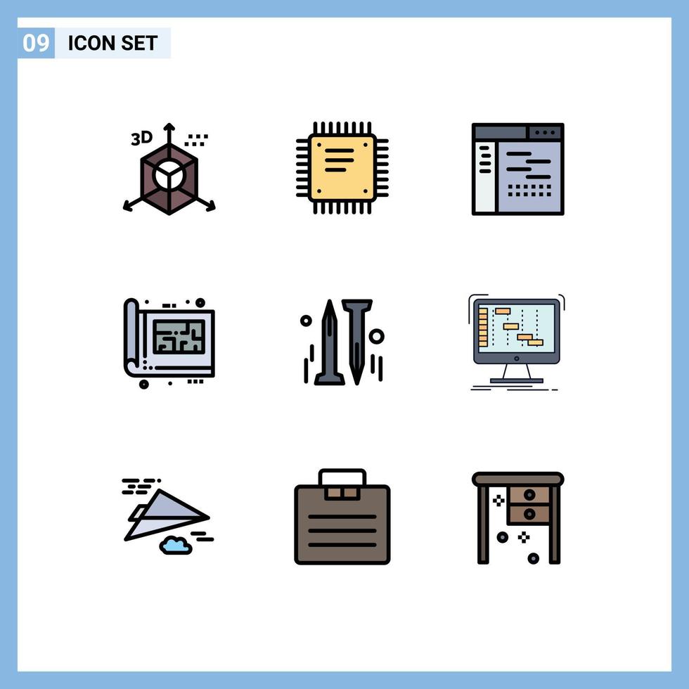 groupe de 9 signes et symboles de couleurs plates remplies pour le développement de la source de la carte mère bleue au sol éléments de conception vectoriels modifiables vecteur