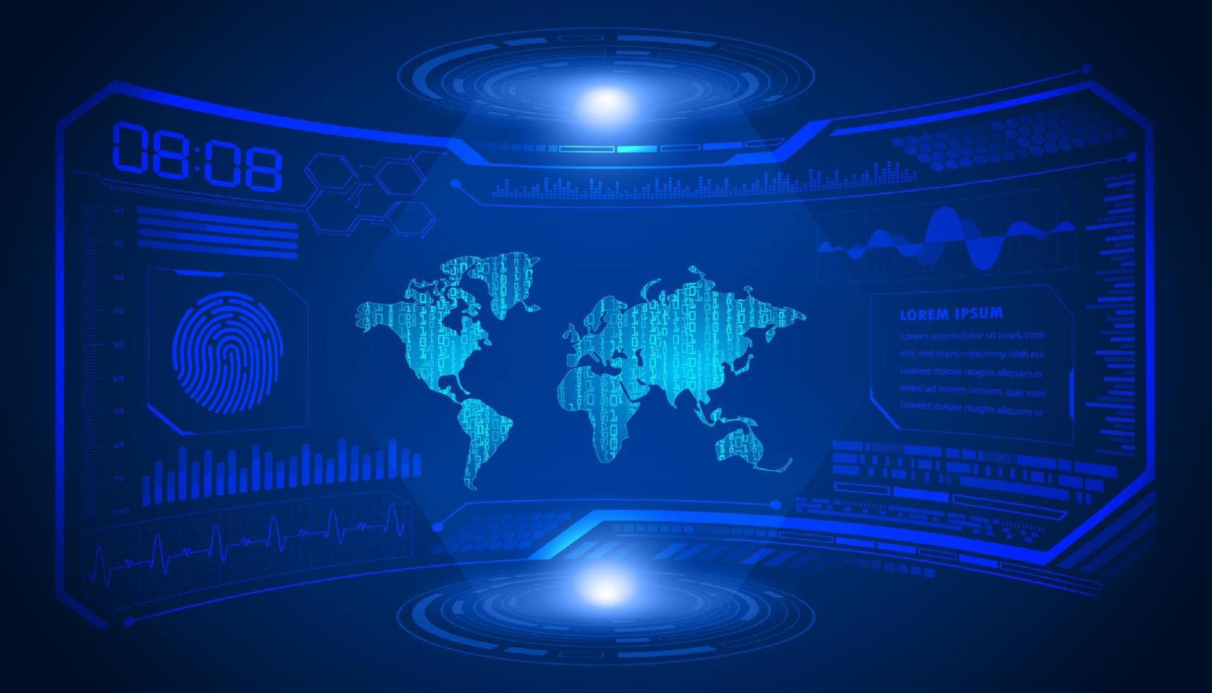 fond décran de technologie hud moderne avec carte du monde bleu vecteur