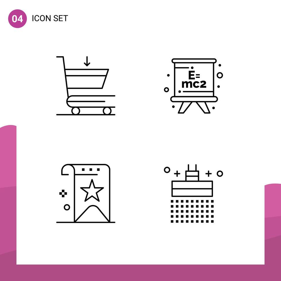 ensemble moderne de 4 pictogrammes de couleurs plates remplies de panier qualité formule éducation réputation éléments de conception vectoriels modifiables vecteur