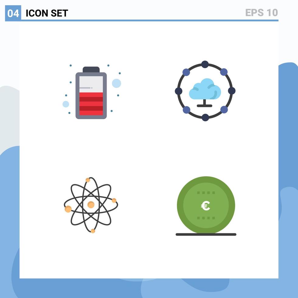 ensemble de 4 symboles d'icônes d'interface utilisateur modernes signes pour batterie laboratoire cloud computing atom pièce éléments de conception vectoriels modifiables vecteur