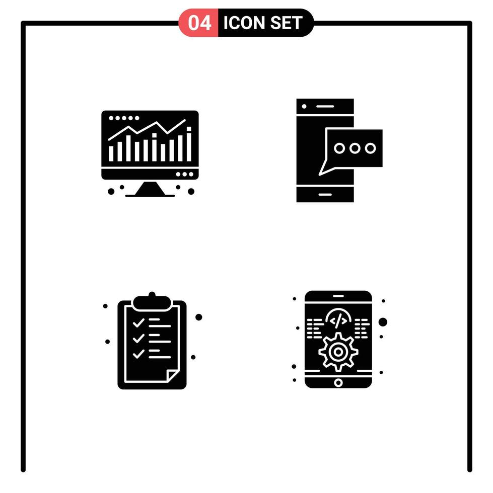 4 glyphes solides vectoriels thématiques et symboles modifiables du presse-papiers de l'ordinateur contact téléphone éducation éléments de conception vectoriels modifiables vecteur