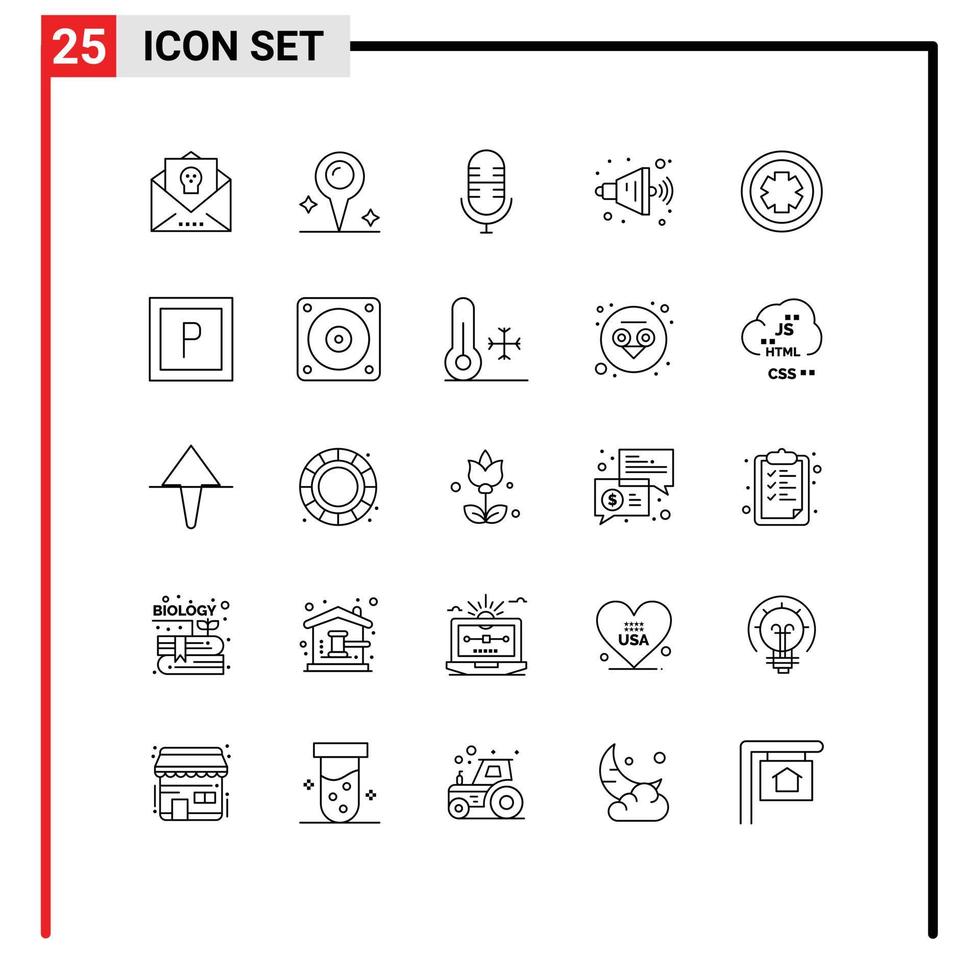 interface utilisateur pack de 25 lignes de base de médecine de test haut-parleur médical en direct éléments de conception vectoriels modifiables vecteur