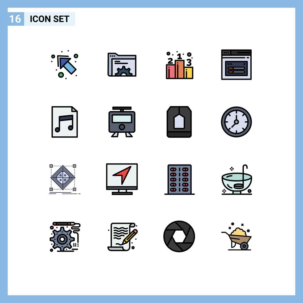 groupe de 16 signes et symboles de lignes remplies de couleurs plates pour la page de site Web de position audio de fichier éléments de conception vectoriels créatifs modifiables vecteur