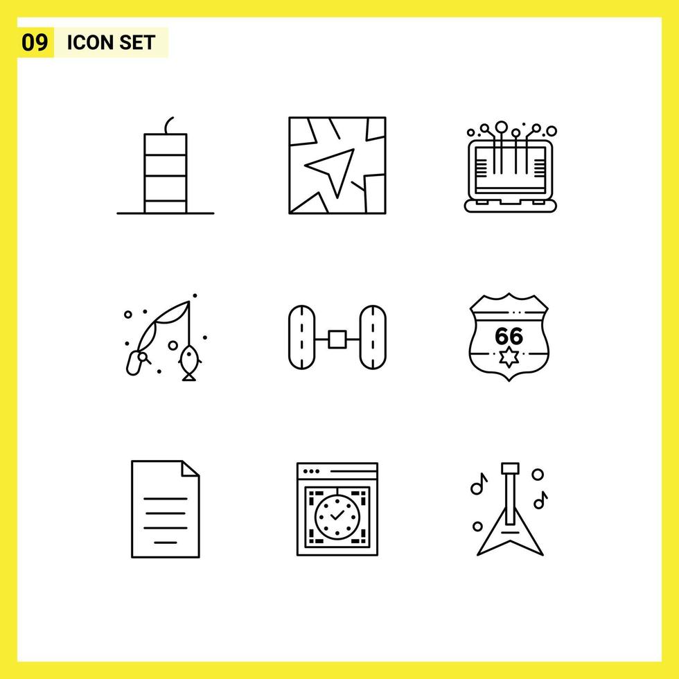 ensemble moderne de 9 contours pictogramme de van passe-temps technologie intelligente passe-temps poisson éléments de conception vectoriels modifiables vecteur