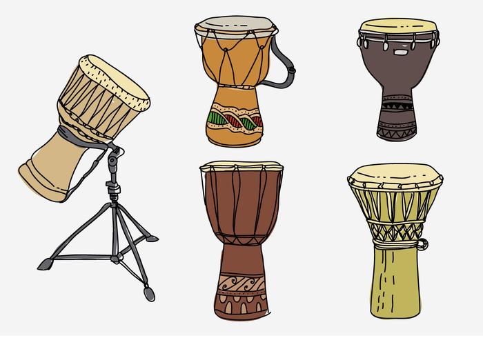 Illustration traditionnelle dessinée à la main de Djembe vecteur