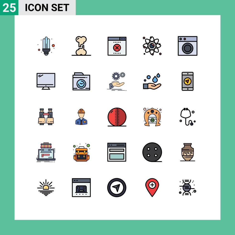 ensemble moderne de 25 pictogrammes de couleurs plates de lignes remplies d'éléments de conception vectoriels modifiables de connexion de lien d'erreur de réseau de meubles vecteur