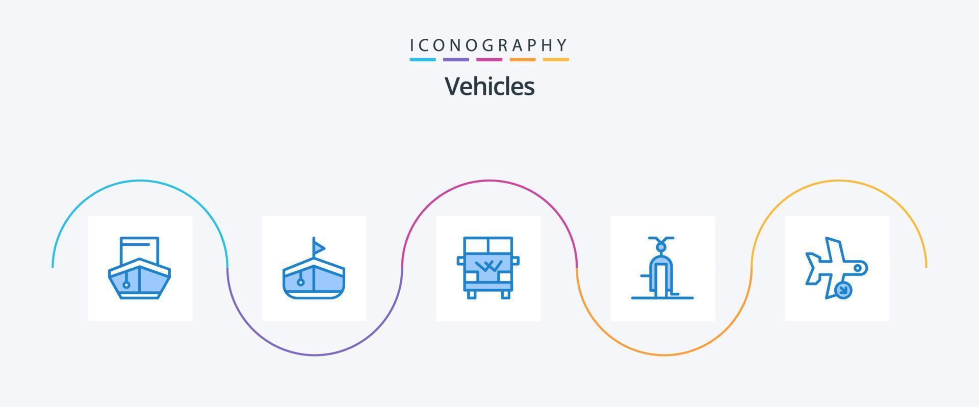 pack d'icônes de 5 véhicules bleus, y compris le vol. transport. transport. transport. Bicyclette vecteur