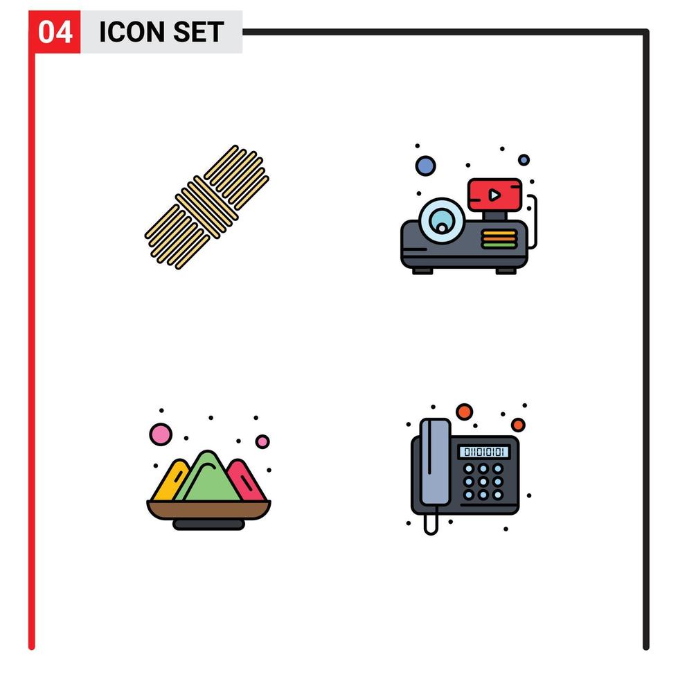 fillline flat color pack de 4 symboles universels d'éléments de conception vectoriels modifiables de téléphone de couleur de faisceau de poudre de corde vecteur