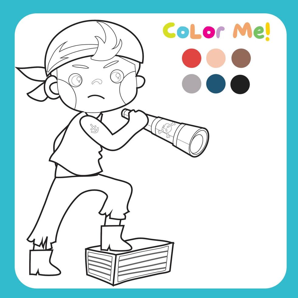 feuille de calcul pirate à colorier pour les enfants. feuille de travail imprimable éducative. illustration mignonne de pirate. fichier vectoriel pour feuille de coloriage.