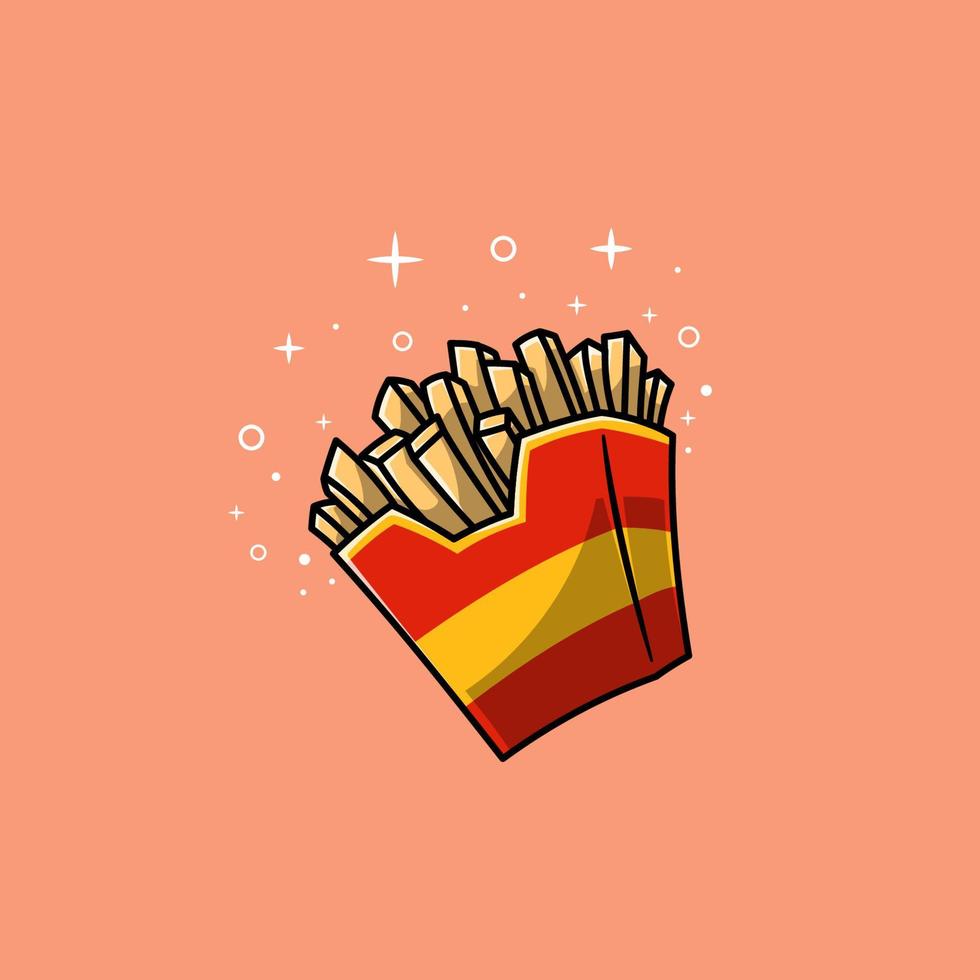 frites avec dessin animé d'étoiles scintillantes vecteur