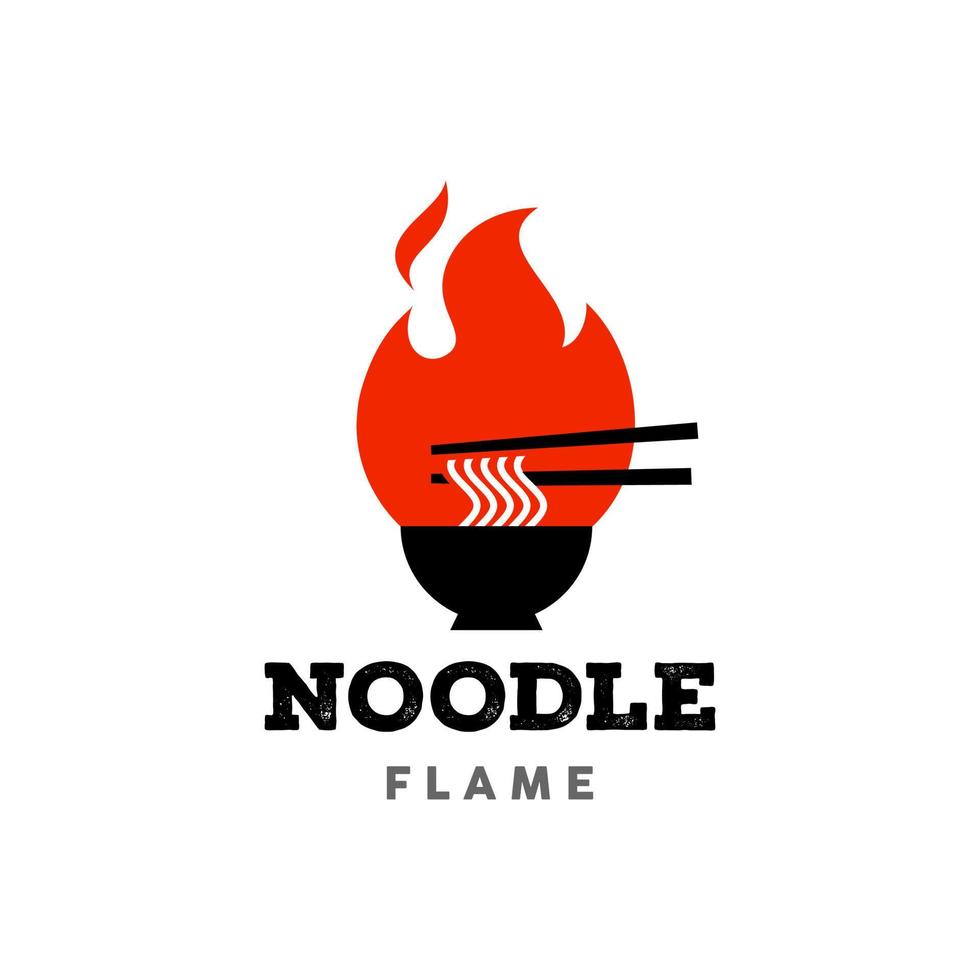nouilles chaudes sur le feu flamme restaurant épicé logo icône design de l'aire de restauration vecteur