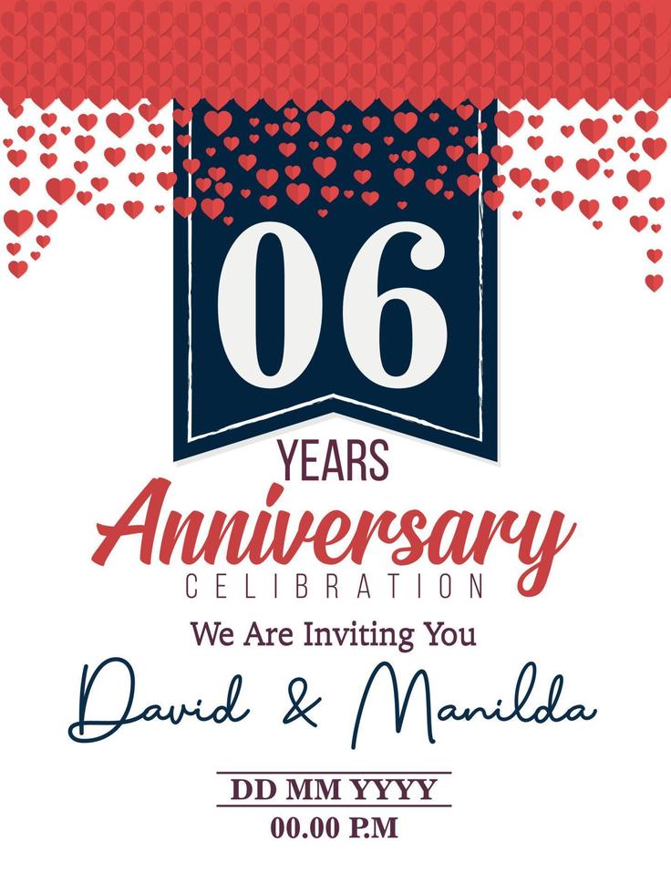 Célébration du logo du 06e anniversaire avec amour pour l'événement de célébration, l'anniversaire, le mariage, la carte de voeux et l'invitation vecteur