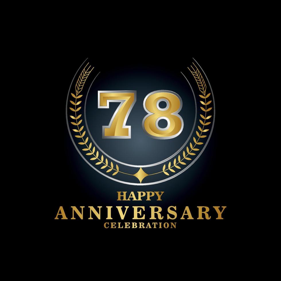 emblème de modèle 78e anniversaire de luxe avec un cadre en forme de branches de laurier et le numéro. logo royal anniversaire. conception d'illustration vectorielle vecteur