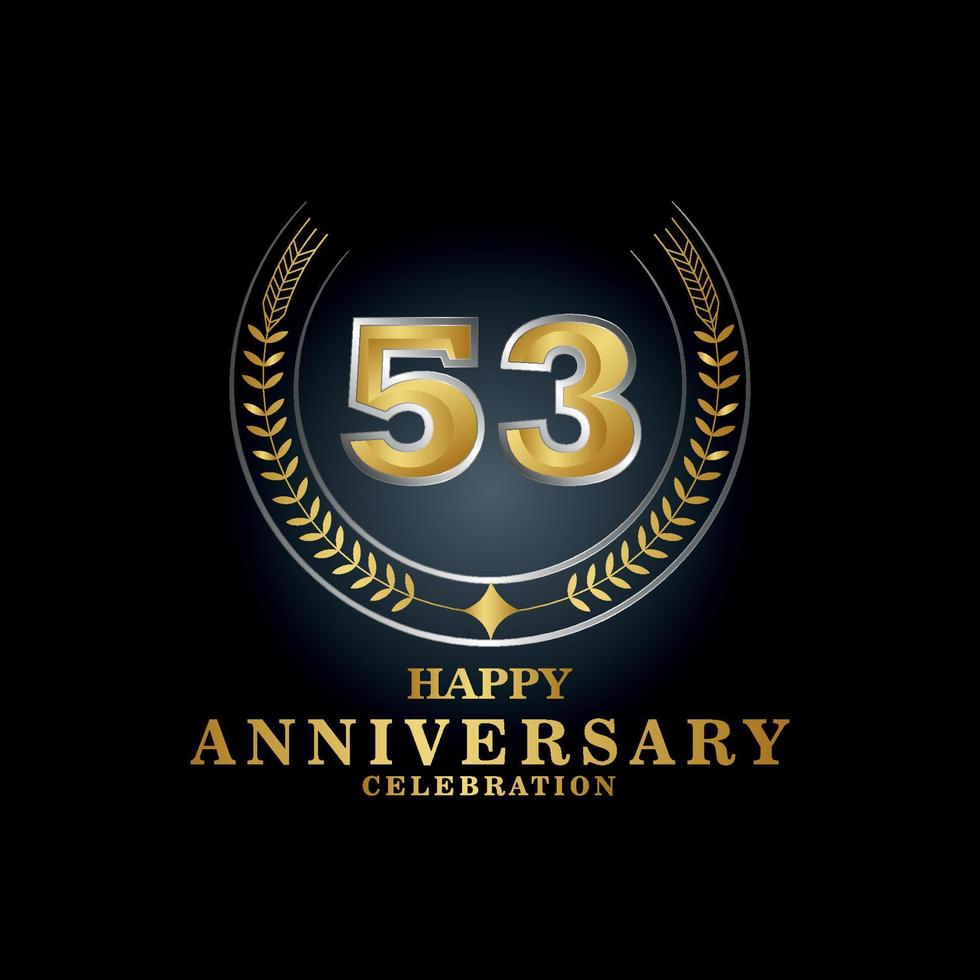 emblème de modèle 53e anniversaire de luxe avec un cadre en forme de branches de laurier et le numéro. logo royal anniversaire. conception d'illustration vectorielle vecteur