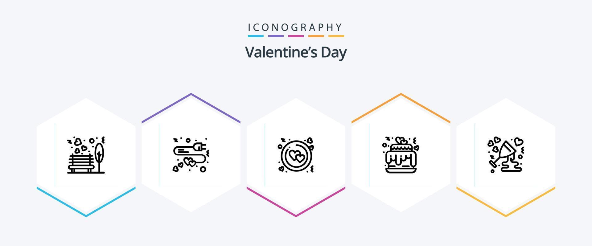 pack d'icônes de 25 lignes de la saint-valentin, y compris l'anniversaire. amour. cœur. gâteau. Valentin vecteur