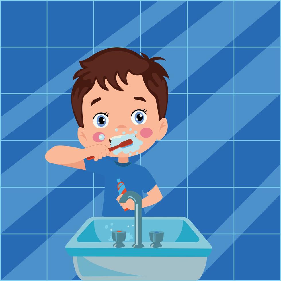 enfant se brosser les dents illustration vectorielle vecteur