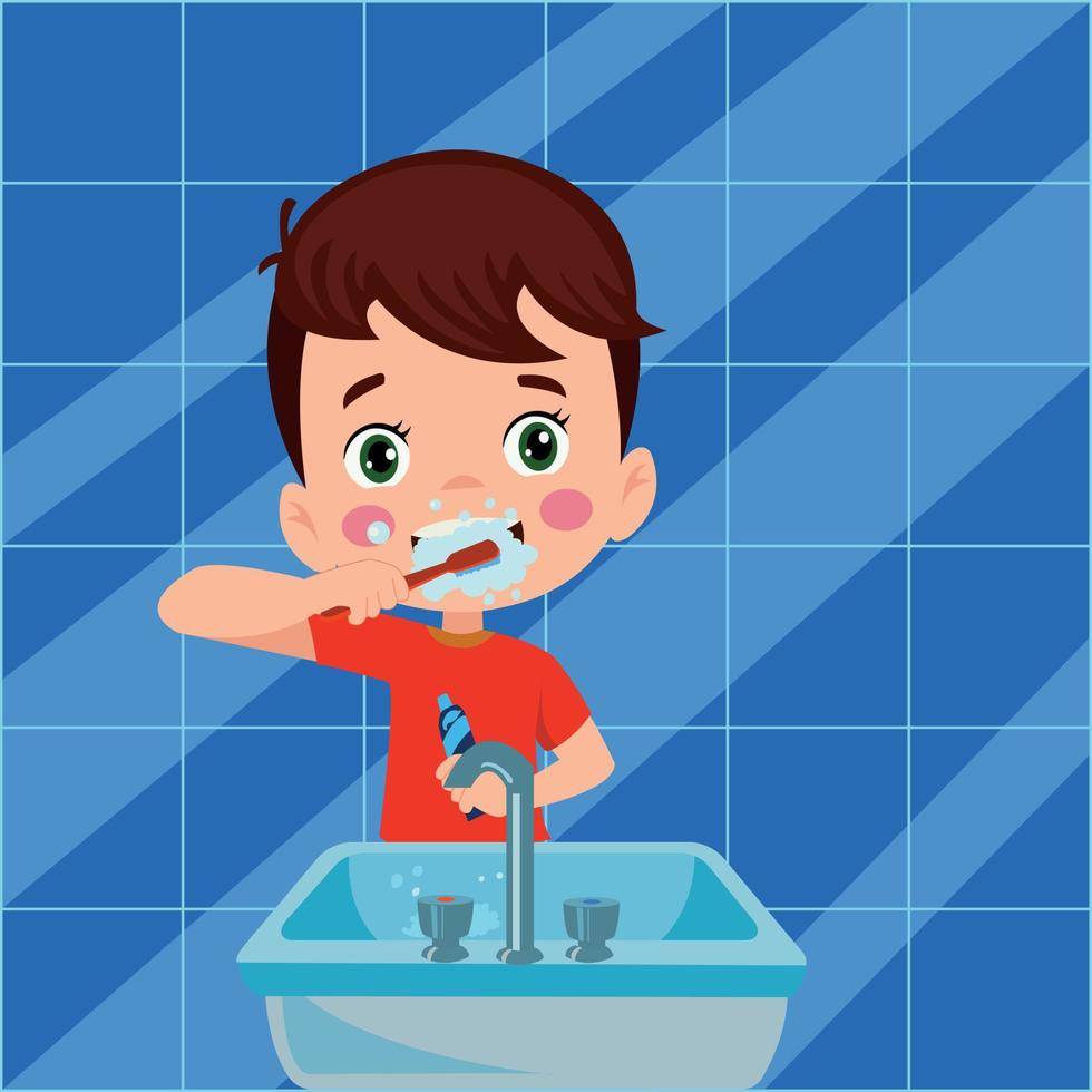 enfant se brosser les dents illustration vectorielle vecteur