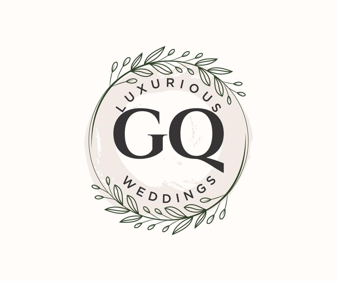 modèle de logos de monogramme de mariage lettre initiales gq, modèles minimalistes et floraux modernes dessinés à la main pour cartes d'invitation, réservez la date, identité élégante. vecteur