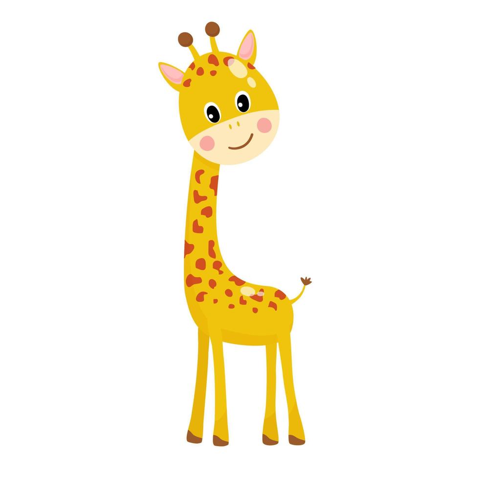 illustration vectorielle d'animal isolé girafe mignon en style cartoon sur fond blanc. utiliser pour l'application pour enfants, le jeu, le livre, l'impression de t-shirts imprimés de vêtements, la douche de bébé. vecteur