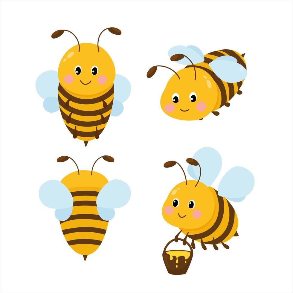 joli ensemble d'abeilles amicales. animal d'illustration vectorielle d'abeille sur fond blanc en style cartoon. vecteur