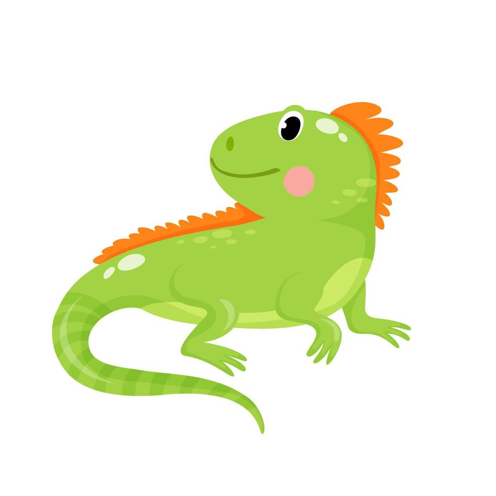 illustration vectorielle d'animal isolé d'iguane vert mignon sur fond blanc, pour l'application pour enfants, jeu, livre, impression de vêtements, carte. vecteur