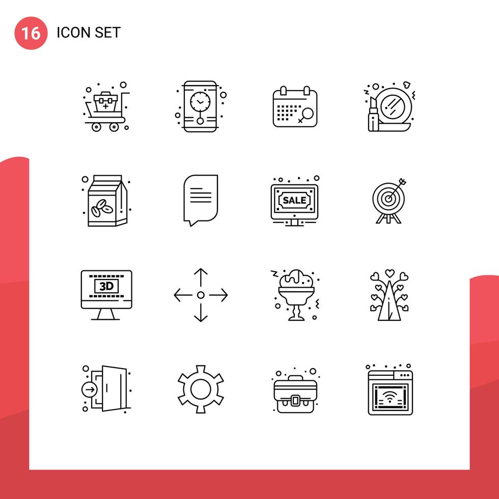 ensemble moderne de 16 contours et symboles tels que le symbole de la boîte à café en grains café miroir éléments de conception vectoriels modifiables vecteur