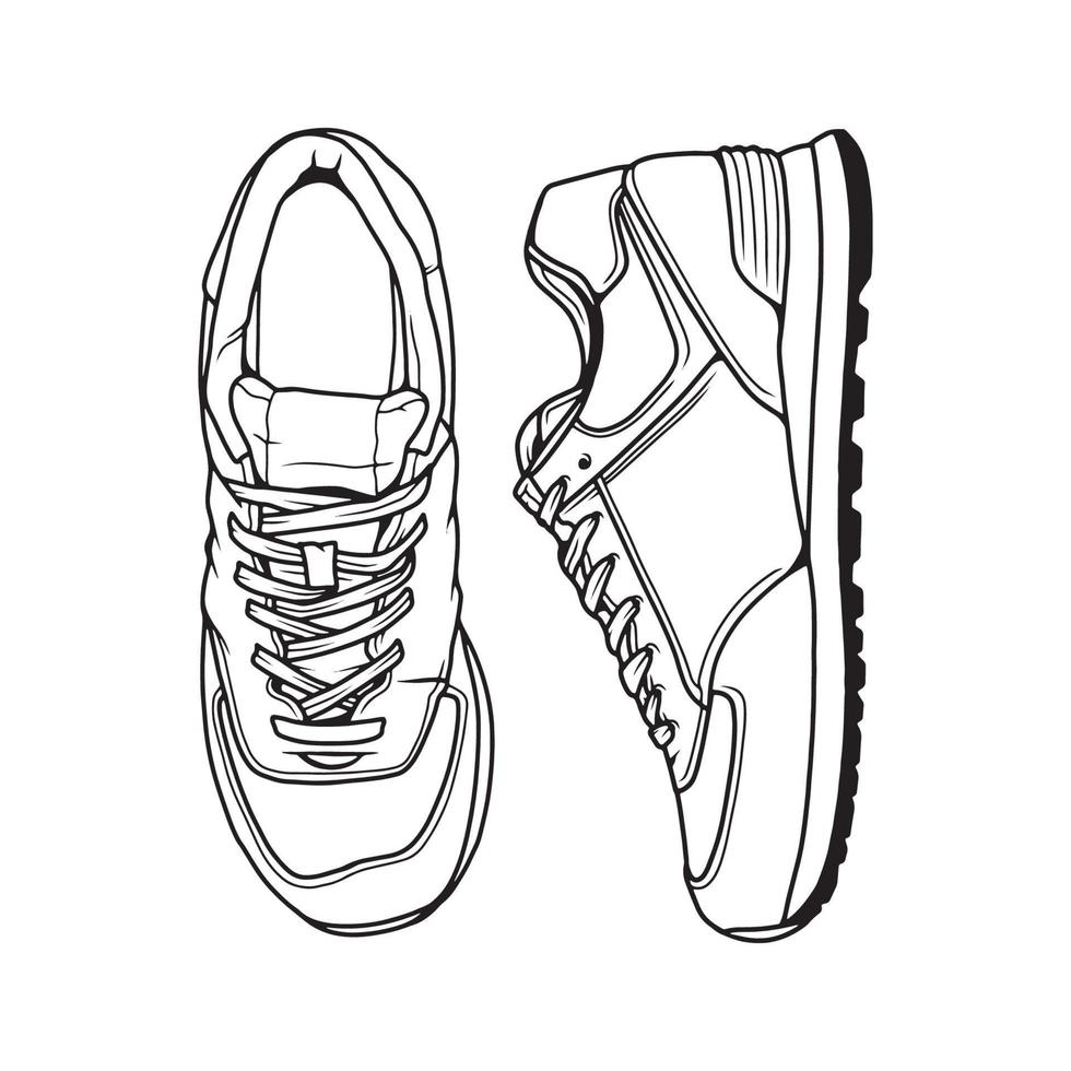 baskets de mode. chaussure de baskets .illustration vectorielle plate. baskets dessin au trait. baskets vue de côté vecteur