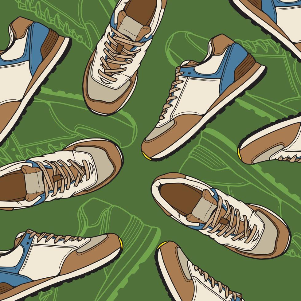 modèle sans couture. chaussures baskets. illustration de baskets. illustration vectorielle plane. baskets de mode. motif de fond vecteur