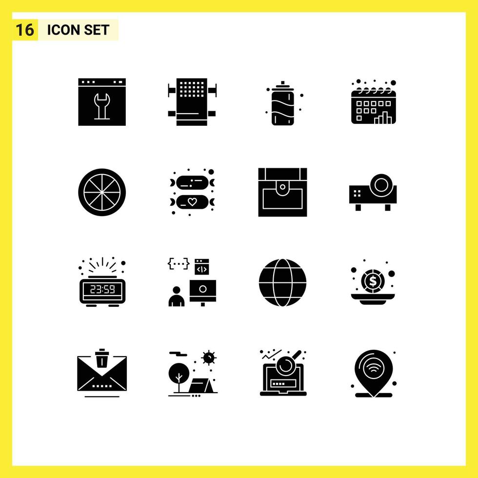 16 concept de glyphe solide pour les sites Web mobiles et les applications graphiques de boissons au citron éléments de conception vectoriels modifiables vecteur