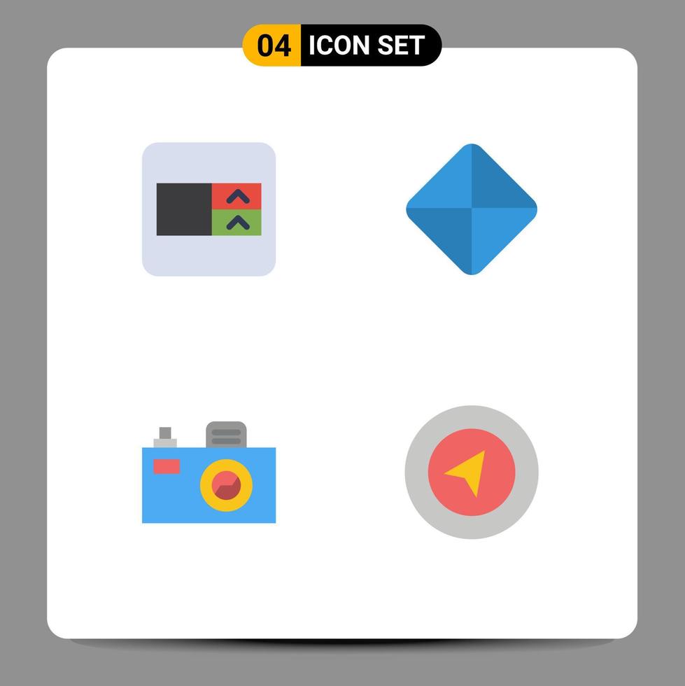 groupe de 4 icônes plates modernes définies pour les éléments de conception vectoriels modifiables de l'emplacement de la caméra de pilule de carte de formulaire vecteur