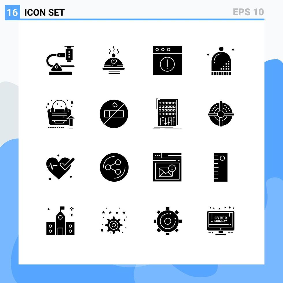 ensemble de 16 glyphes solides universels pour les applications web et mobiles chapeau d'hiver événement d'amour mac éléments de conception vectoriels modifiables vecteur